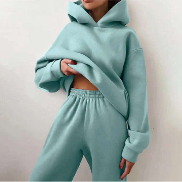 Cross-Border Amazon Women's Fashion Sweatshirt And Pants Set Solid Color Casual Sports Style For Autumn/Winter